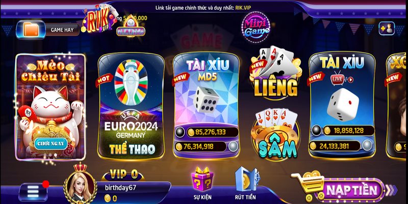 Đa dạng thể loại game giải trí tại Rikvip